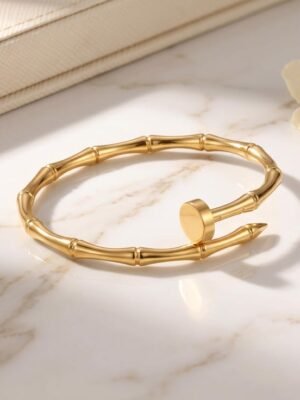 Aurelia Luxe™ Golden Bamboo Nail Cuff Bracelet