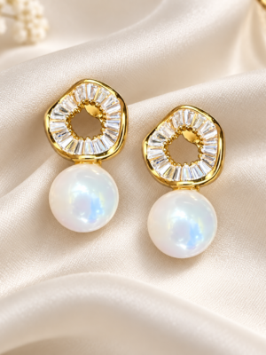 Aurelia Luxe™ Crystal Halo Pearl Drop Earrings