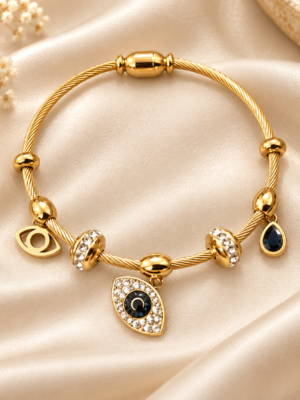 Aurelia Luxe™ Evil Eye Charm Cable Bracelet – Size 14