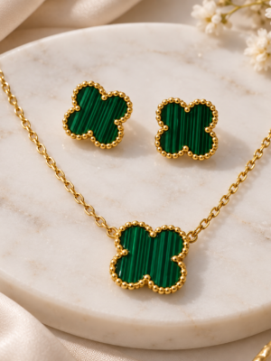 Aurelia Luxe Emerald Clover Jewellery Set