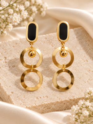 Aurelia Luxe Midnight Double Circle Drop Earrings