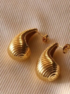 Aurelia Luxe™ Golden Ribbed Teardrop Earrings