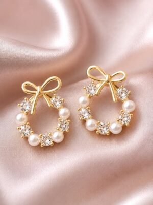 Aurelia Luxe™ Pearl Bow Halo Earrings