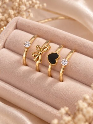 Aurelia Luxe Charm Story 4-Piece Ring Stack