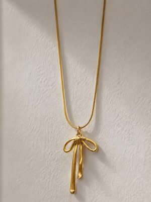 Aurelia Luxe™ Long Bow Drop Golden Necklace